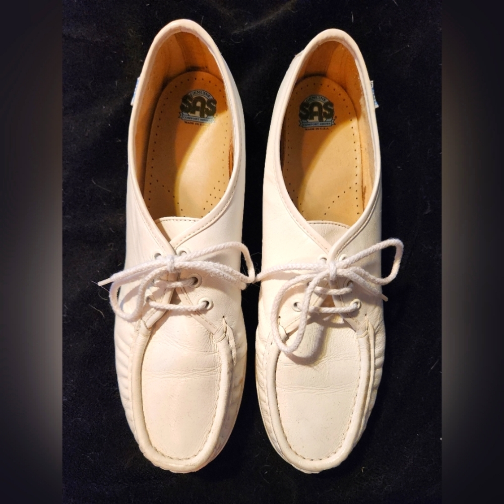 SAS Siesta White Leather Lace Up Comfort Loafer 11S (Slim) Great Condition